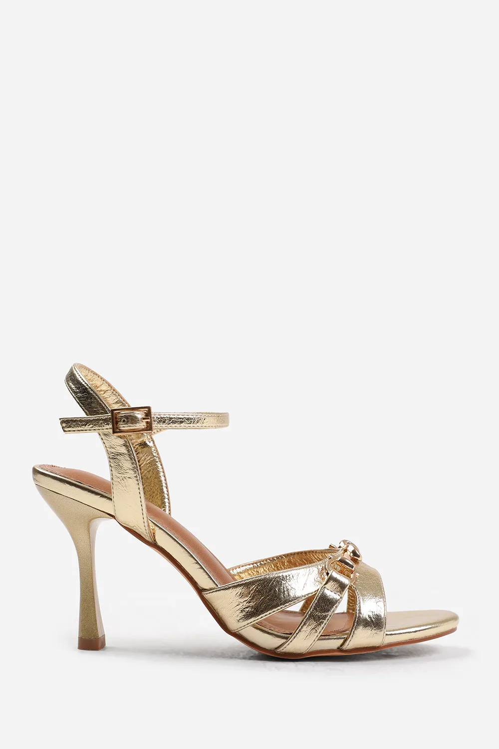 ADANA WIDE FIT MID HEELS WITH METAL DETAILING IN GOLD CREASE FAUX LEATHER