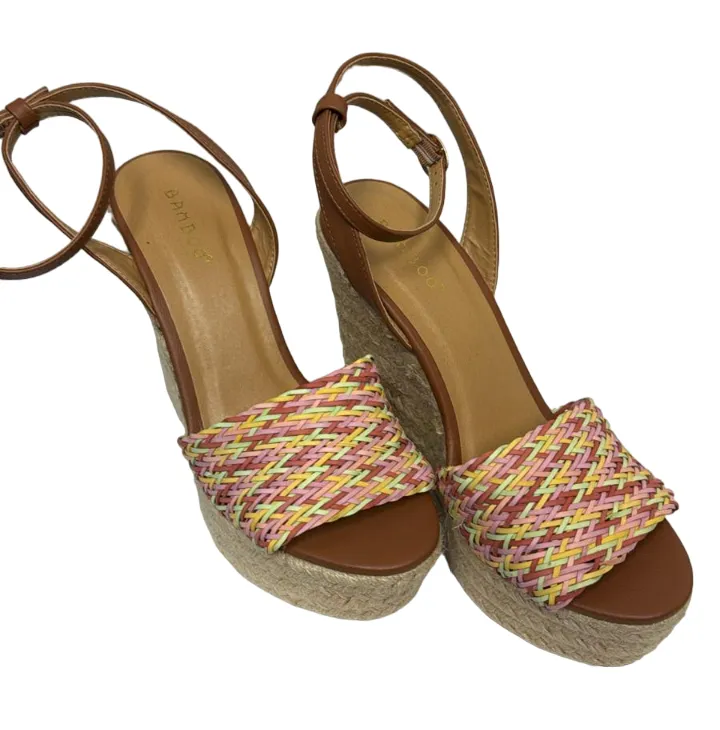 Bamboo Tan Multicolor Weave-Strap Espadrille Wedge