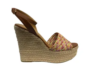 Bamboo Tan Multicolor Weave-Strap Espadrille Wedge