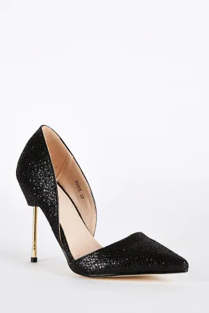 Black Sparkly D'Orsay Stiletto Heels