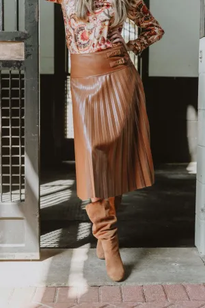 Caballero Hendrix Vegan Leather Skirt in Tobacco