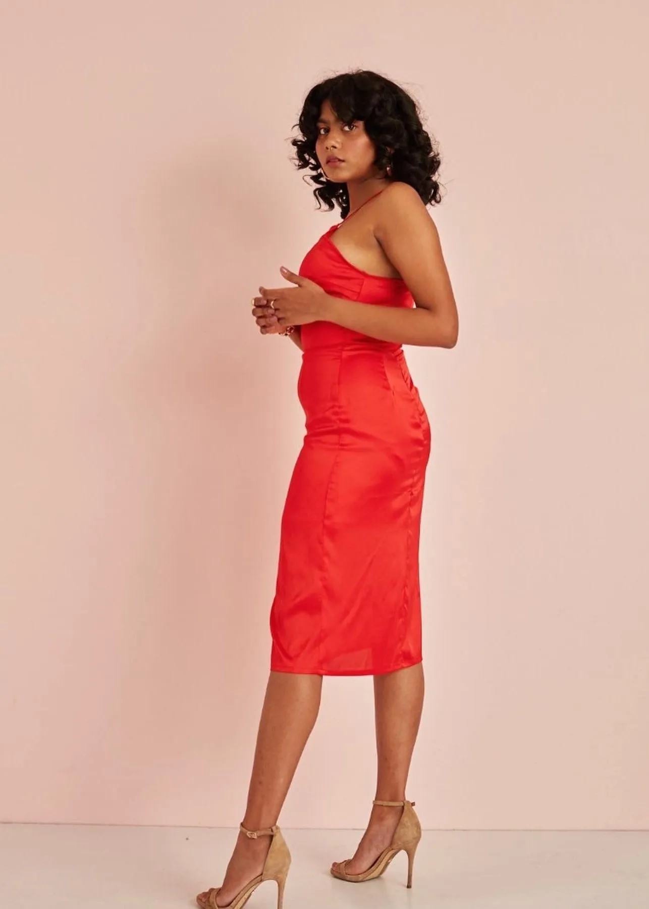 Candace Red Satin Midi Dress