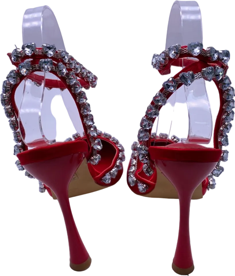 Fashion Nova Red Rhinestone Embellished Pointed Heels UK 4