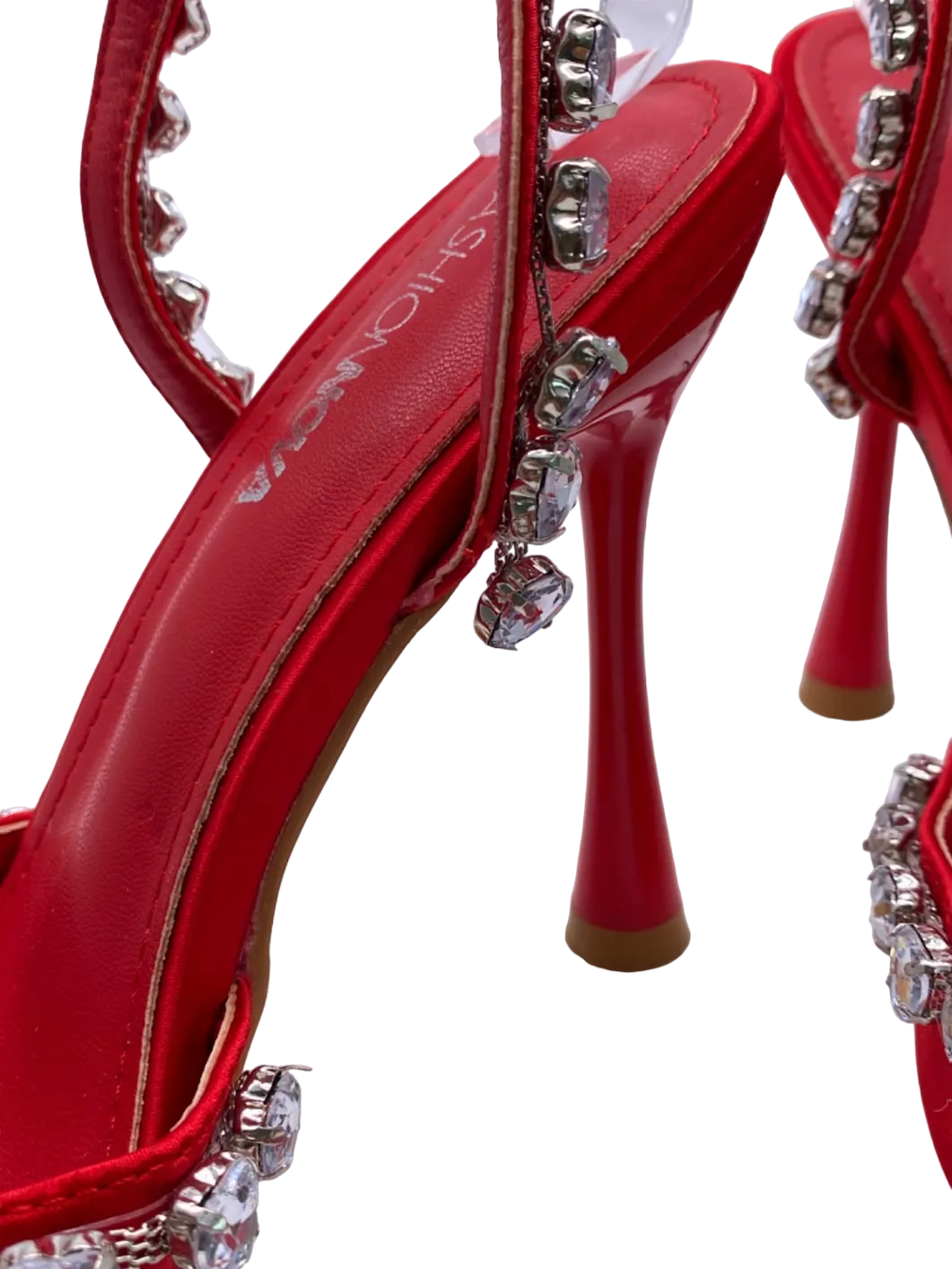 Fashion Nova Red Rhinestone Embellished Pointed Heels UK 4