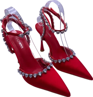 Fashion Nova Red Rhinestone Embellished Pointed Heels UK 4