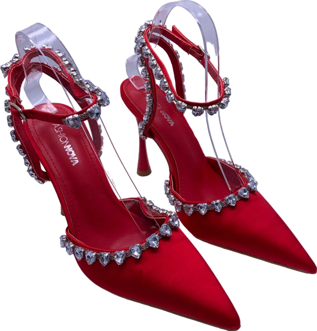 Fashion Nova Red Rhinestone Embellished Pointed Heels UK 4