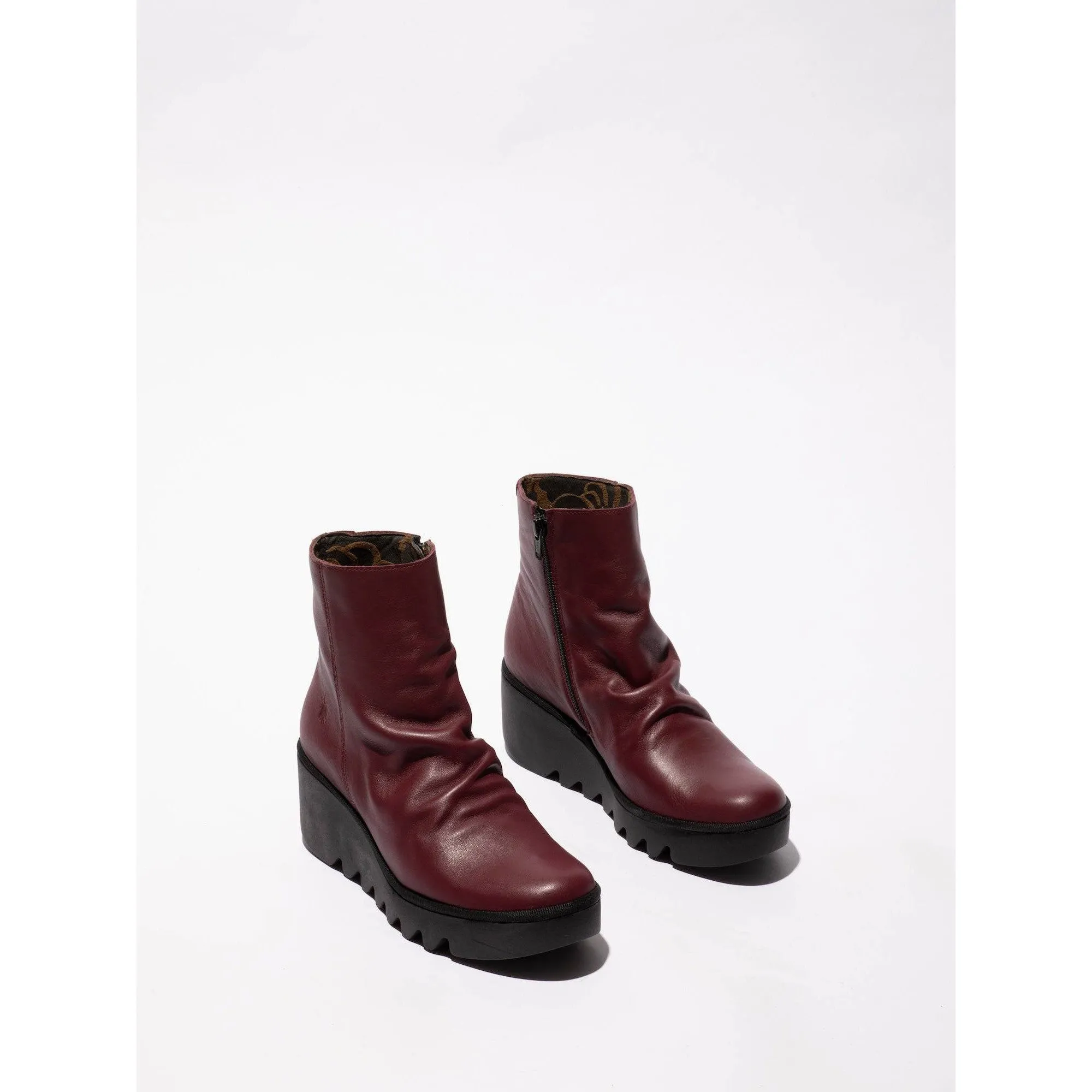 Fly BAAN538 Dublin Ladies Wine Leather Side Zip Ankle Boots