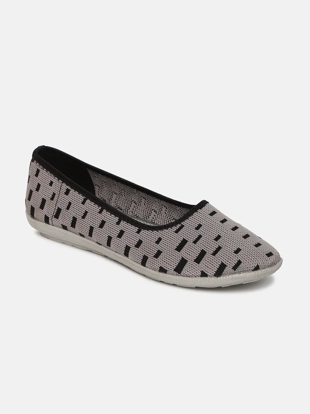 Grey Woven Design Flatform Ballerinas