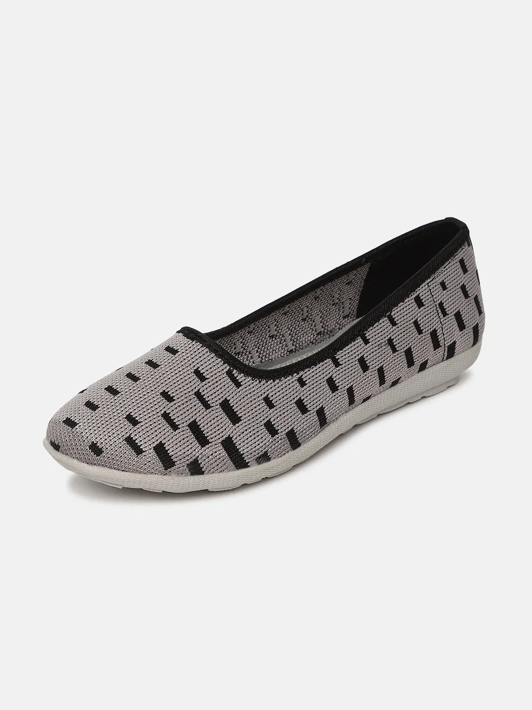 Grey Woven Design Flatform Ballerinas