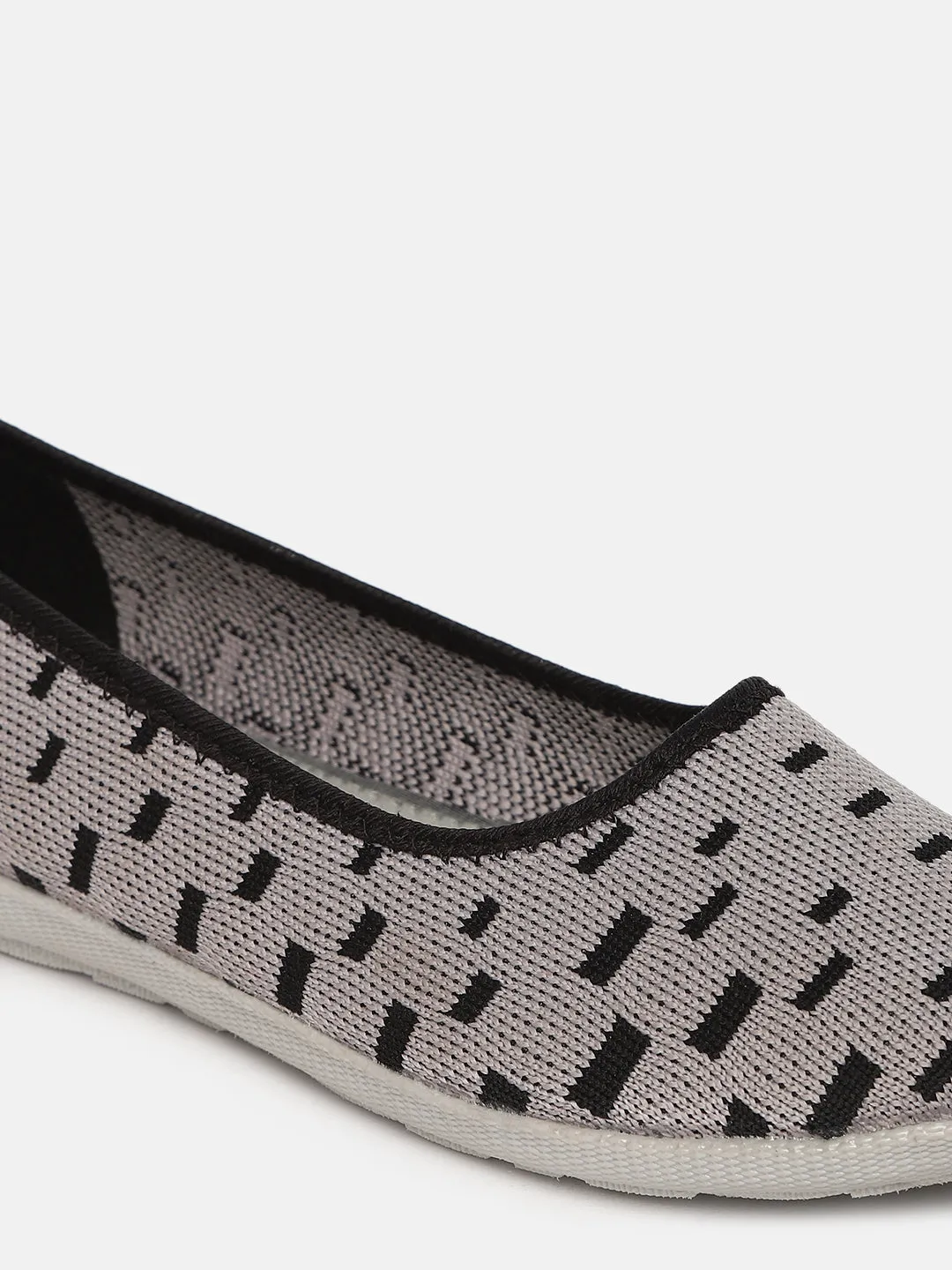 Grey Woven Design Flatform Ballerinas