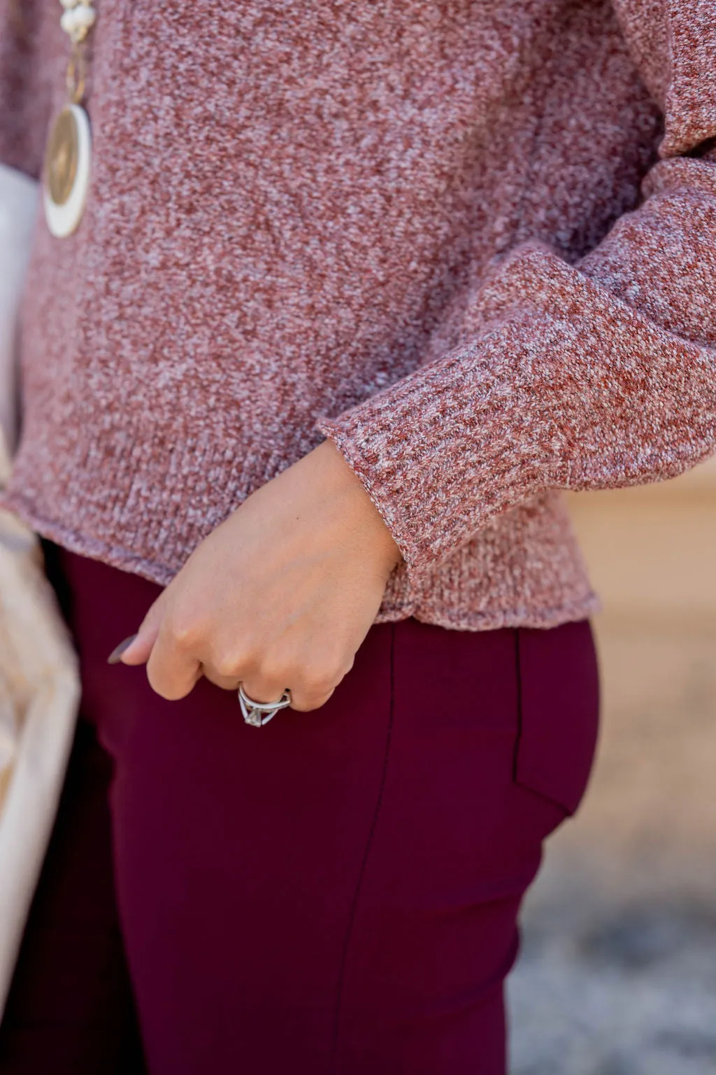 Heavily Heathered Ribbed Trim Sweater