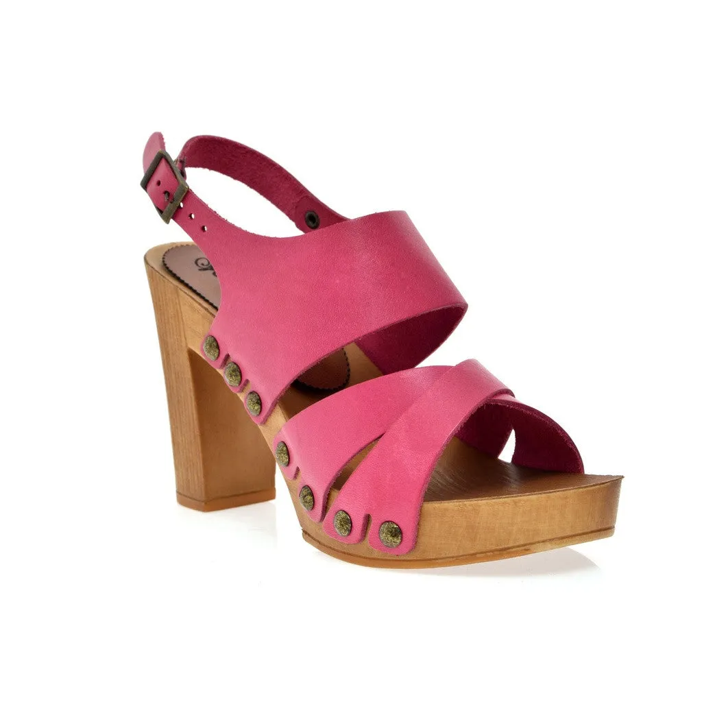 Leather platform sandal  in pine with back strap