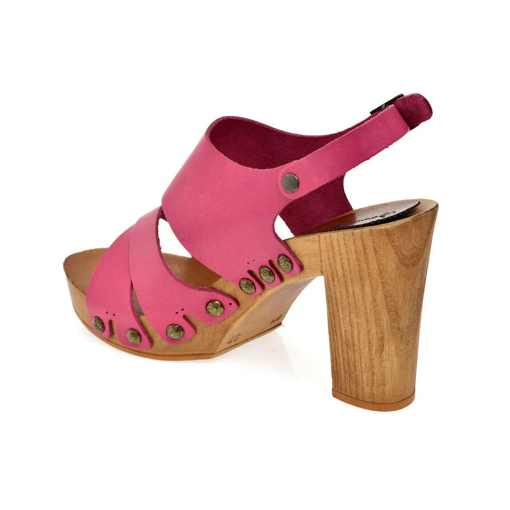 Leather platform sandal  in pine with back strap