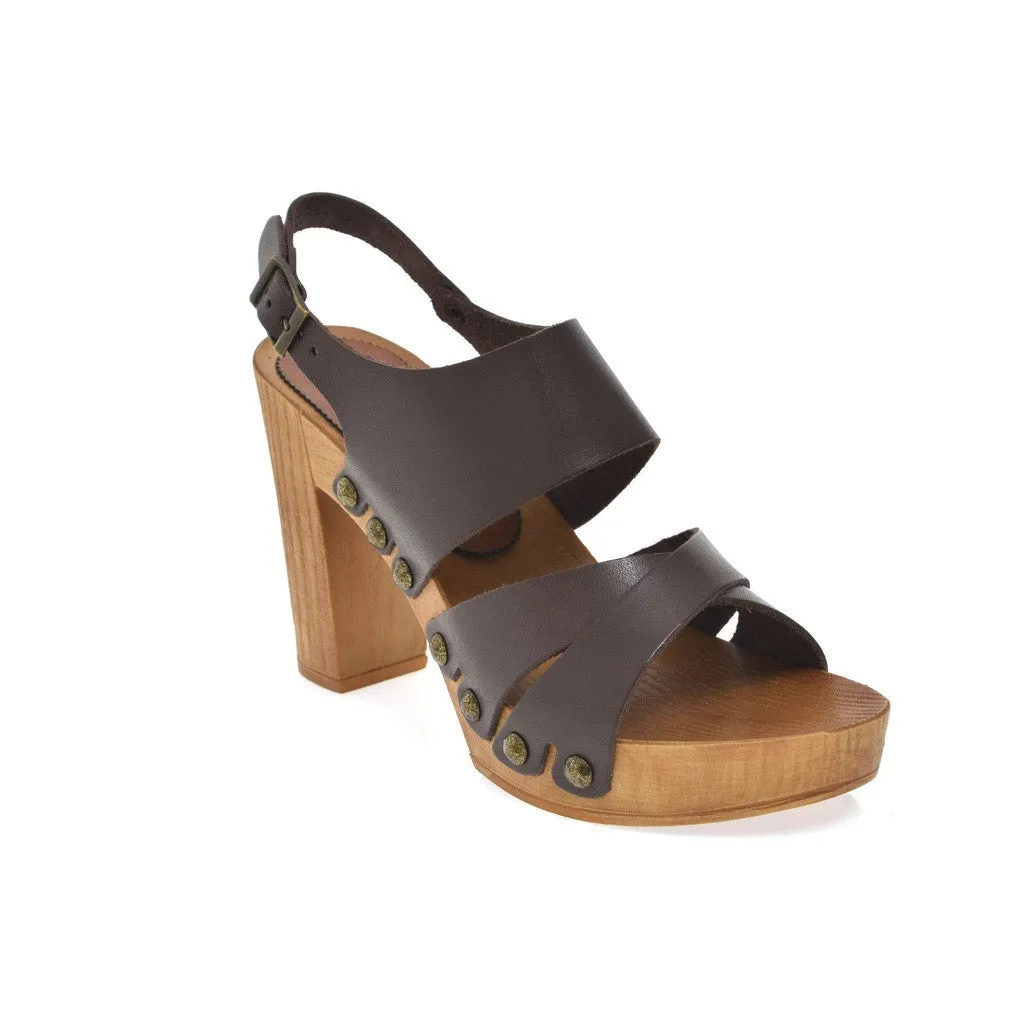 Leather platform sandal  in pine with back strap