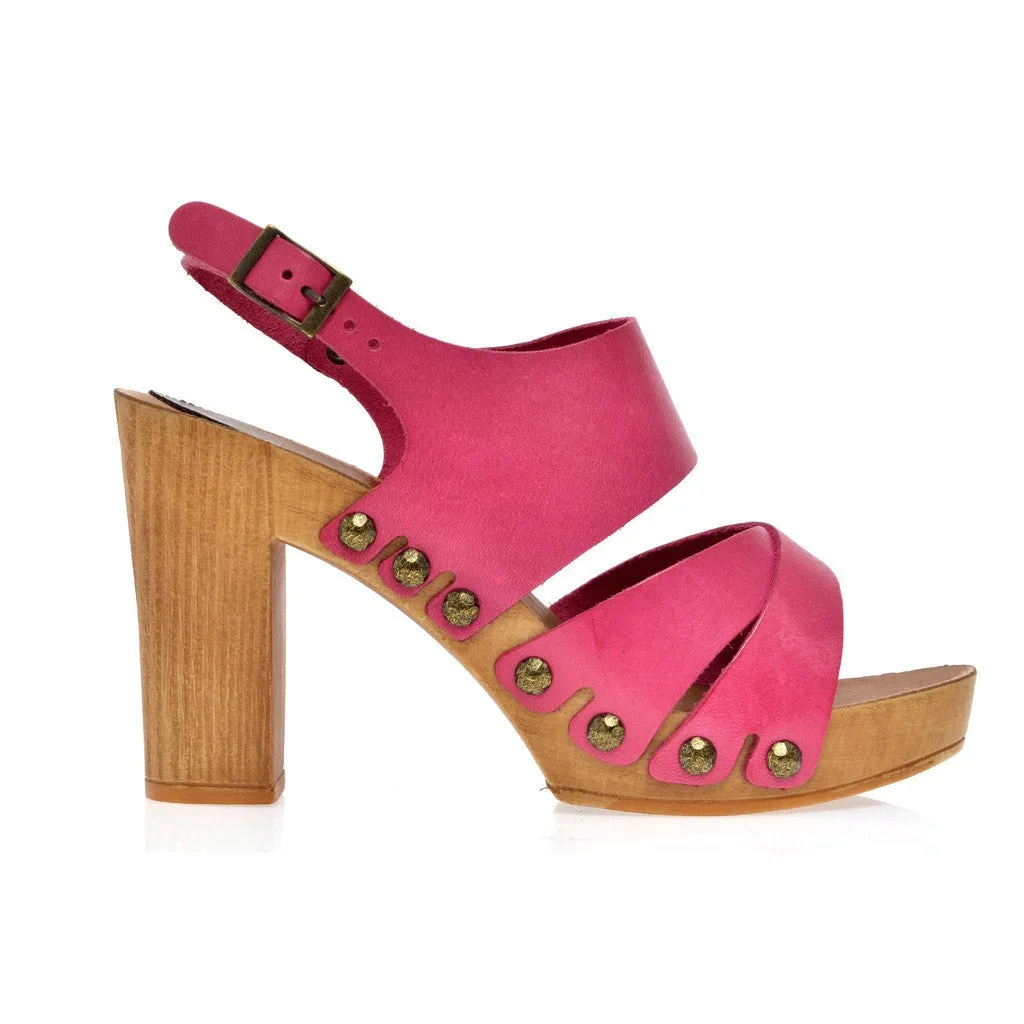 Leather platform sandal  in pine with back strap