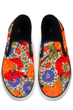 Orange Black Slip On Sneakers - x