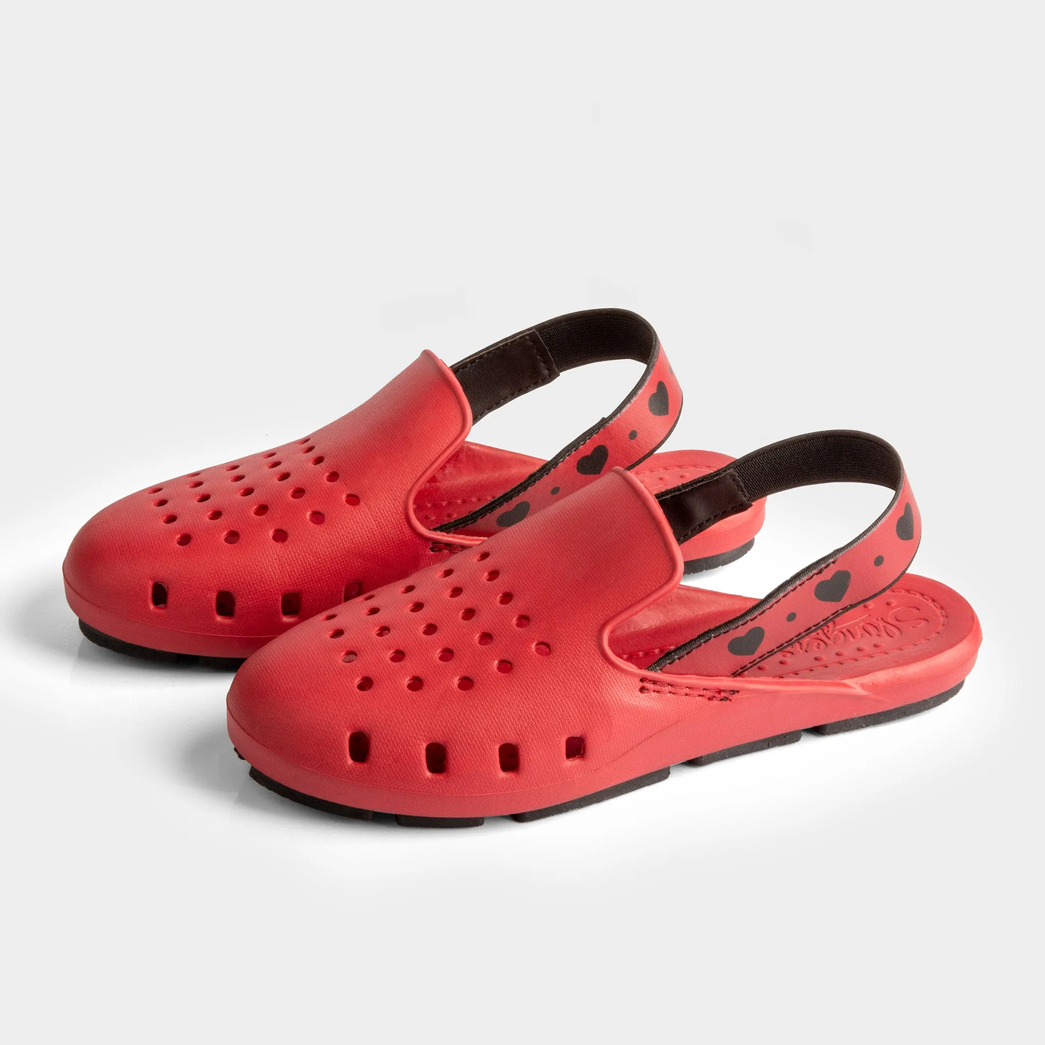 RED HEART MULE SLINGERS <br><span style="font-size: 8px; font-weight: normal;"> Girls red shoes functions as water shoes - kids sandals.