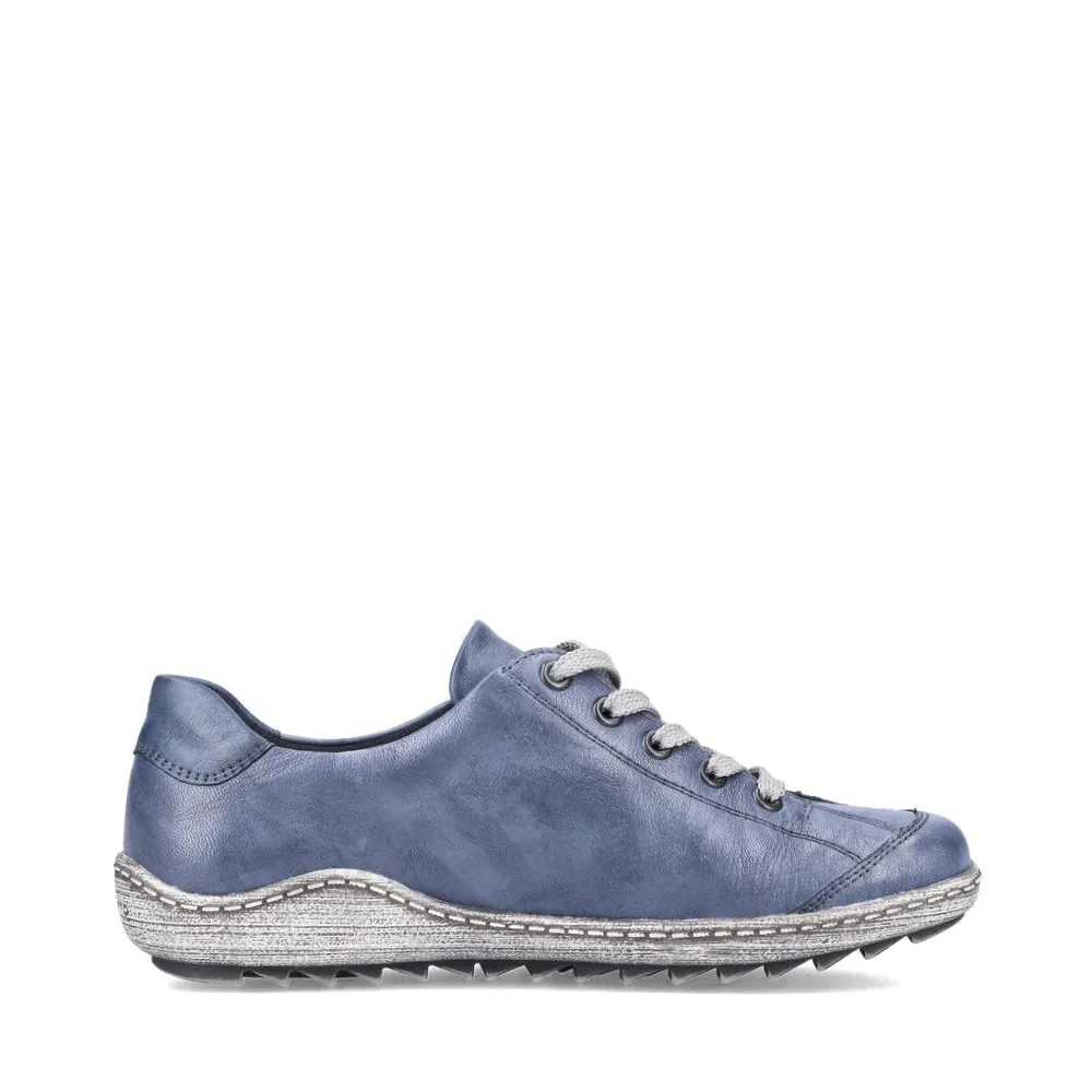 Remonte Women's Liv 02 Waterproof Side Zip Leather Lace Sneaker in Blue