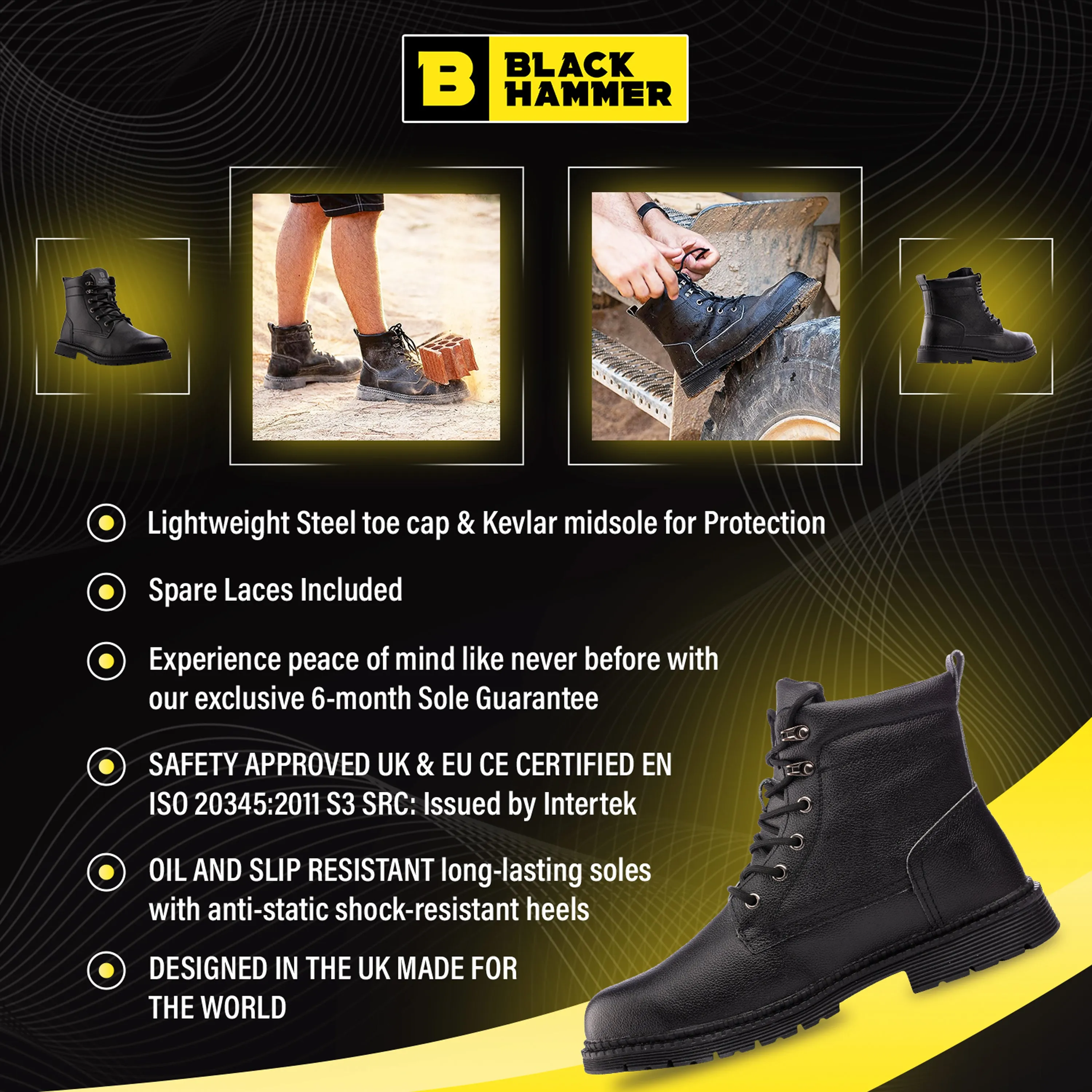 Safety Boots for Men with Steel Toe Cap & Kevlar Midsole Work Boots Element