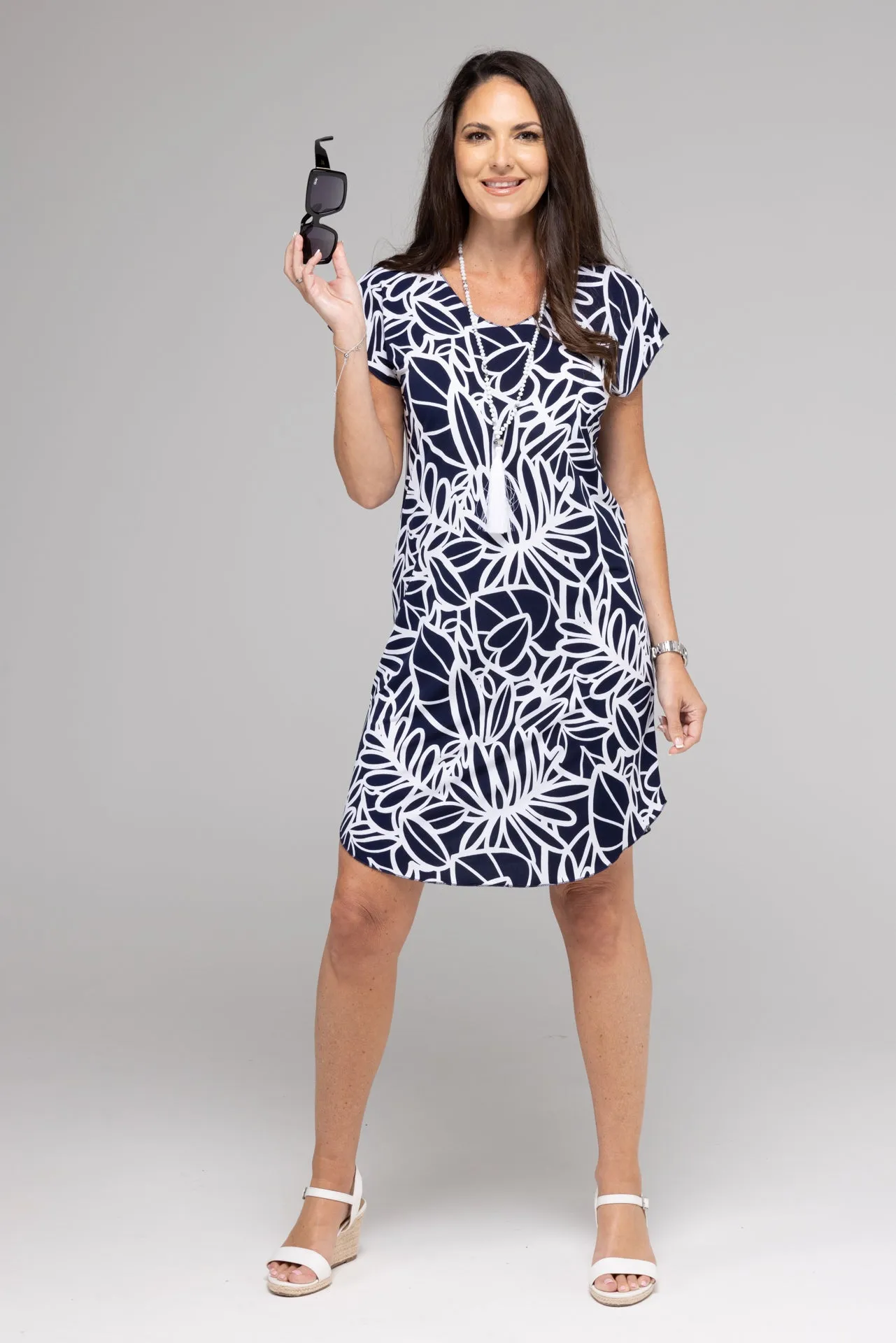 Scribble Print Short Sleeve Jersey Shift Dress