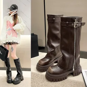 Uniwim Christmas Gifts Western Style Raise The Bottom Brown Boots For Women