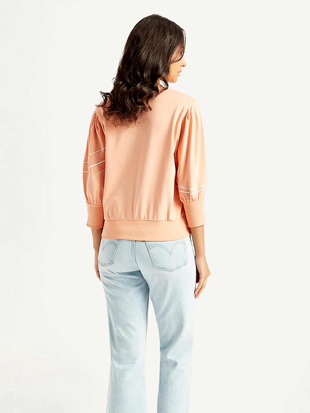 Women's Abstract Peach Crew Neck Top