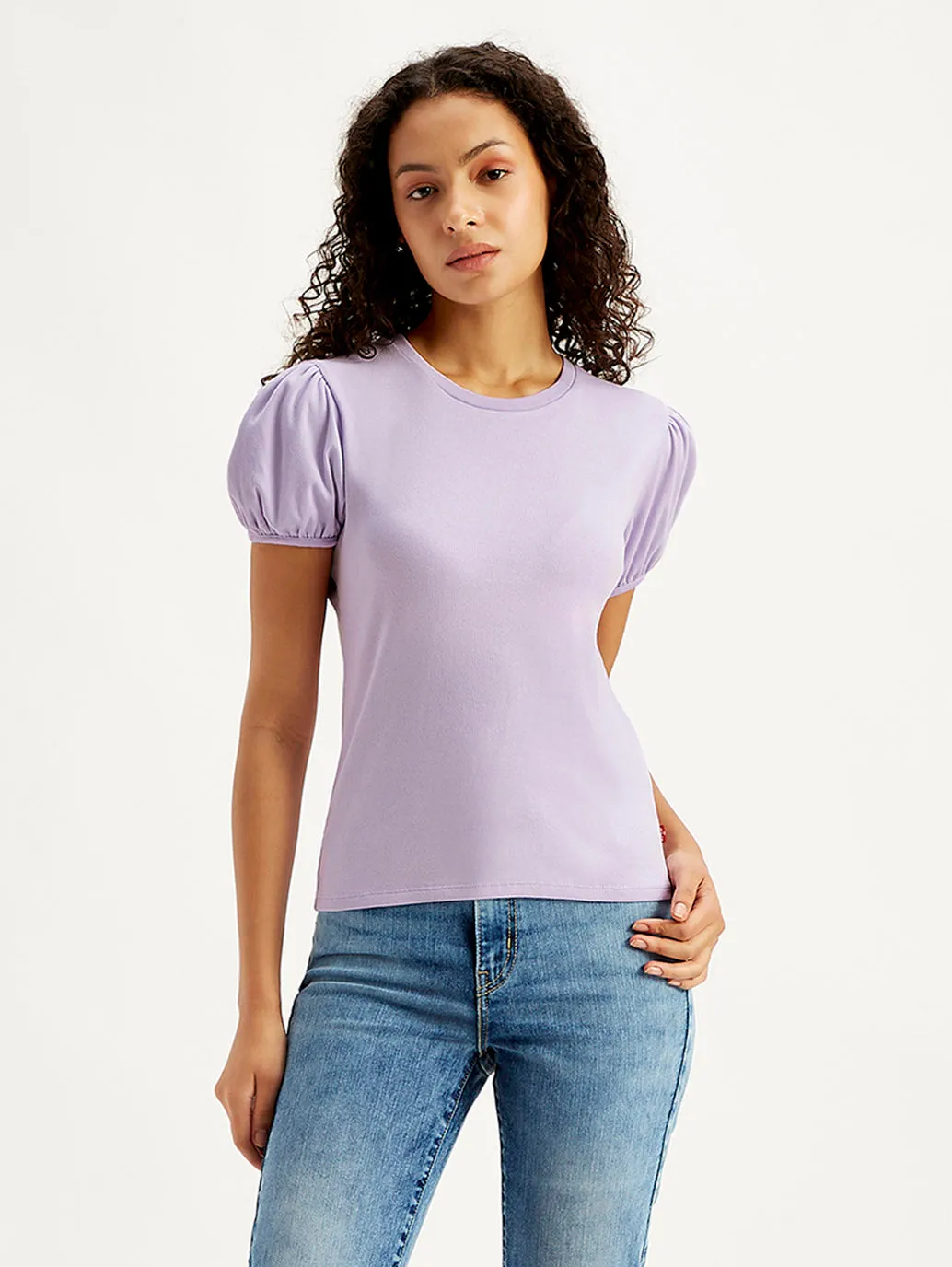 Women's Textured Purple Crew Neck Top