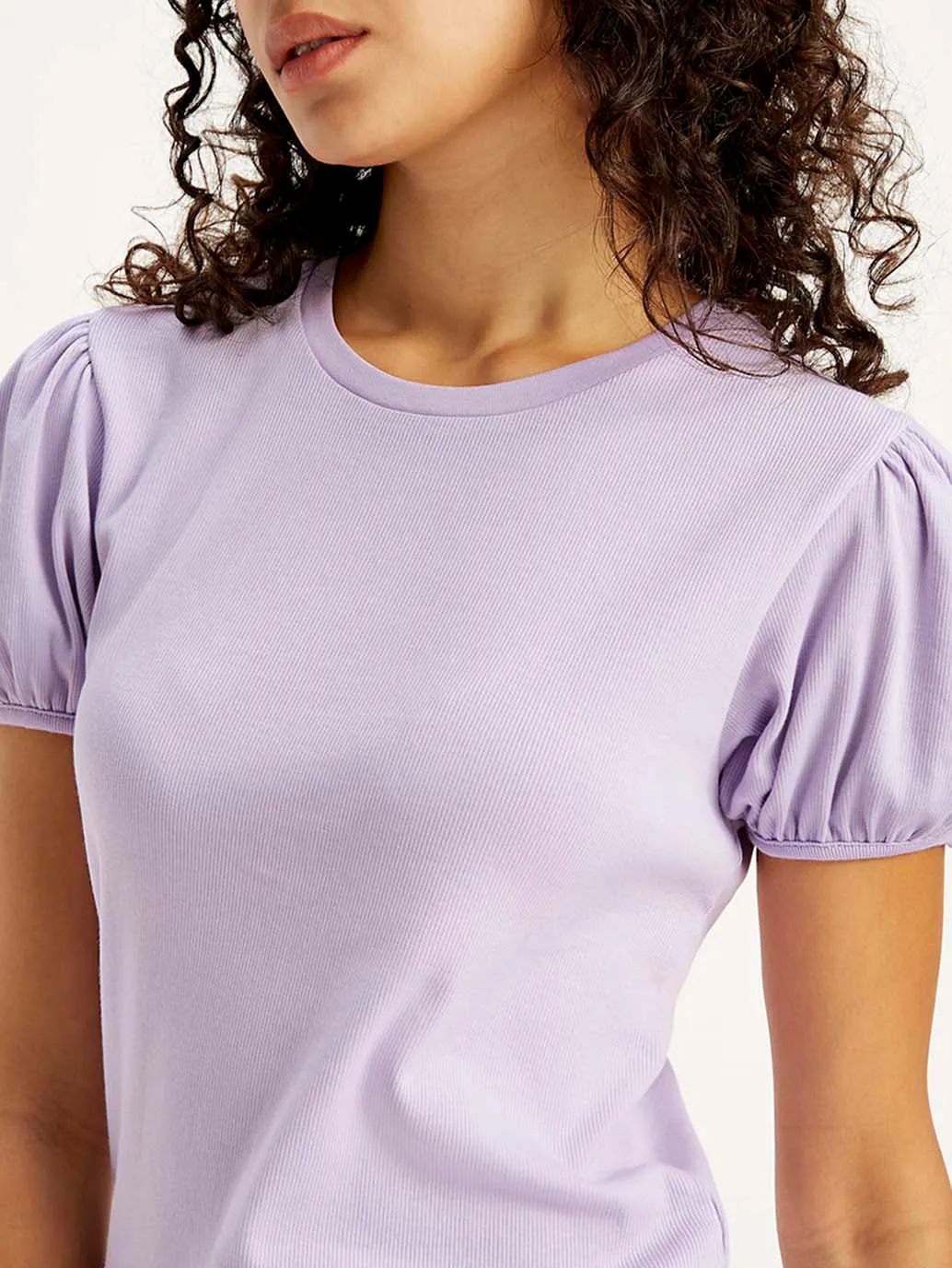 Women's Textured Purple Crew Neck Top